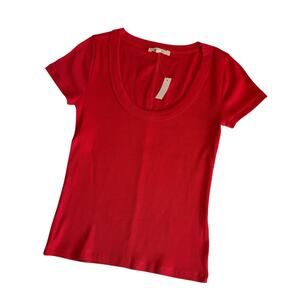 Madewell (Re)generative Cotton Ribbed Scoopneck Tee T-Shirt Womens XS Cerise Red